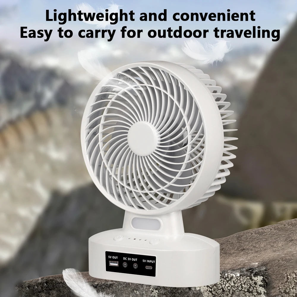 Rechargeable Camping Fan with Solar Panel LED Light and USB Port