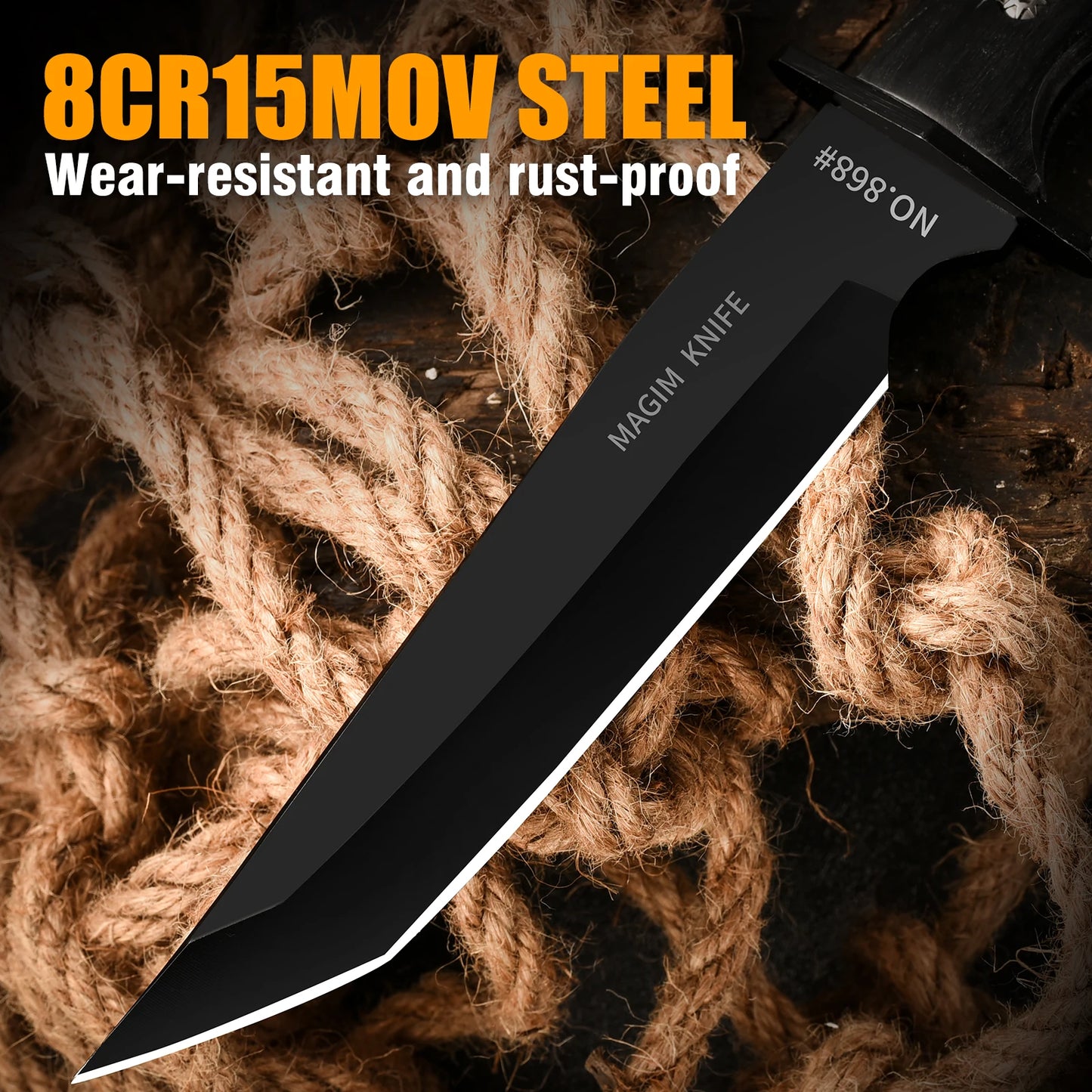 1 pc Fixed Blade Camping Knife with Leather Sheath
