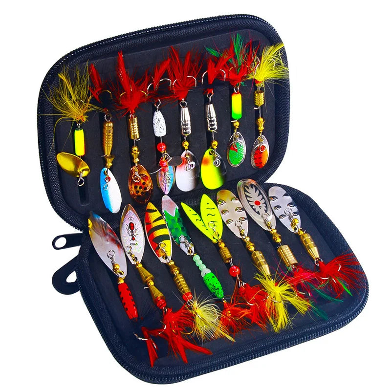 16PCS Metal Spinnerbait Fishing Lures Kit for Bass, Trout, Salmon with Tackle Box