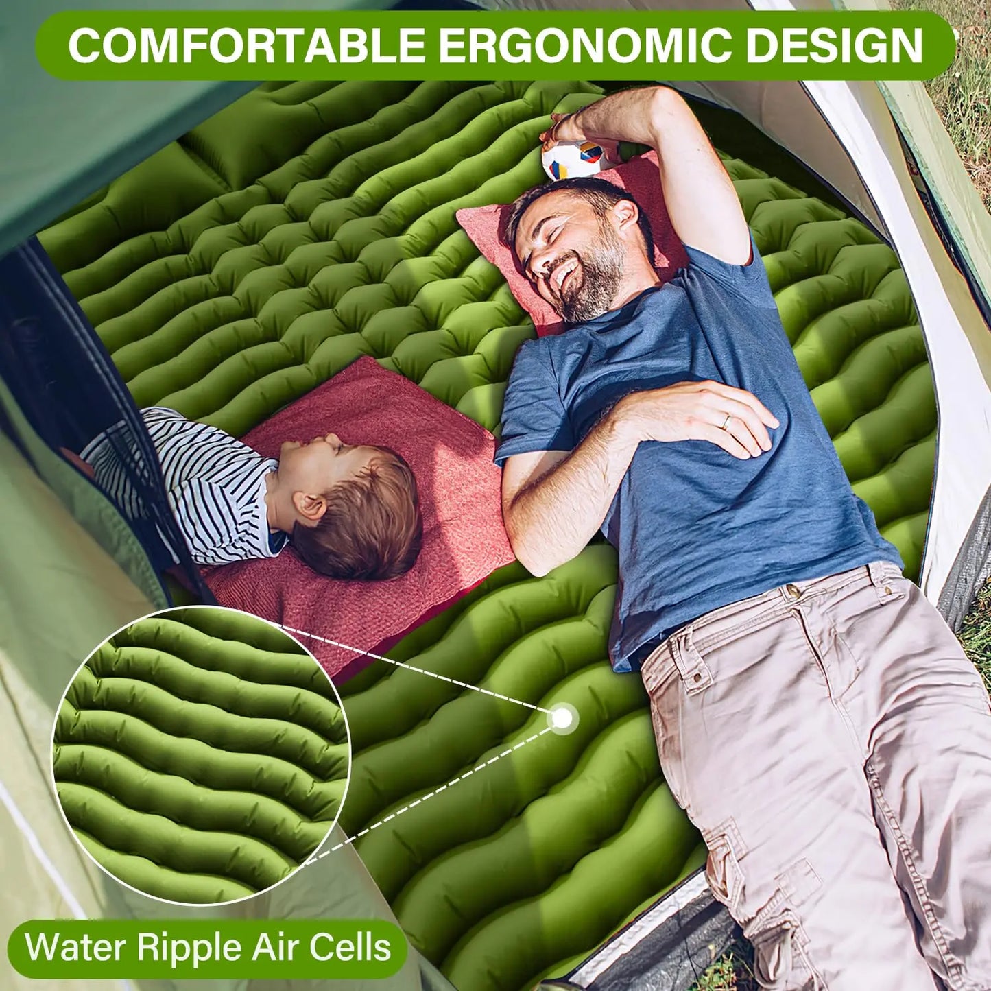 WESTTUNE 4" Thick Double Sleeping Pad with Built-in Foot Pump & Pillows for Backpacking & Hiking
