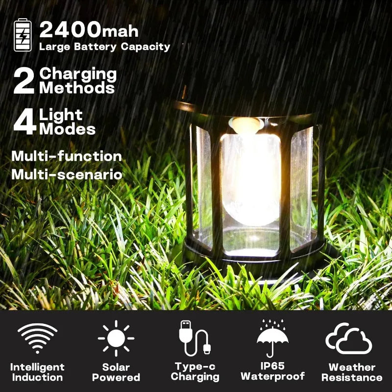 Solar Motion Sensor Hanging Lanterns Waterproof Rechargeable Outdoor Camping Light