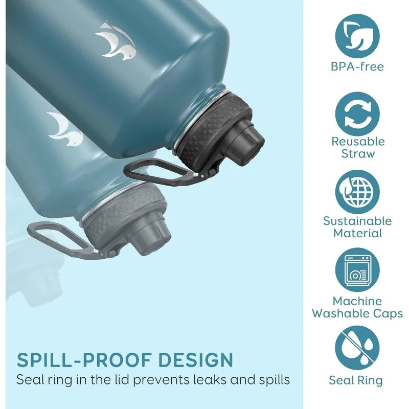 128 oz Insulated Gallon Water Bottle with Straw and 3 Lids