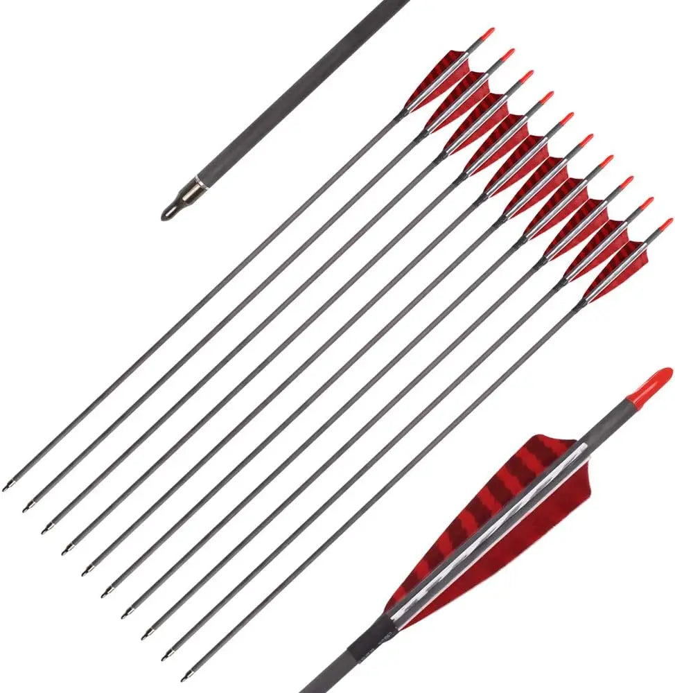 30 Inch Pure Carbon Arrows with Turkey Feathers and 100 Grain Tips Pack of 6 or 12