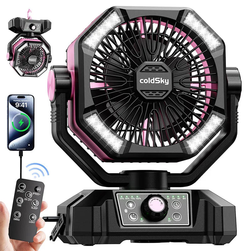 Portable 20000mAh Camping Fan with LED Lantern, 8 Speeds for Tents & Power Outages