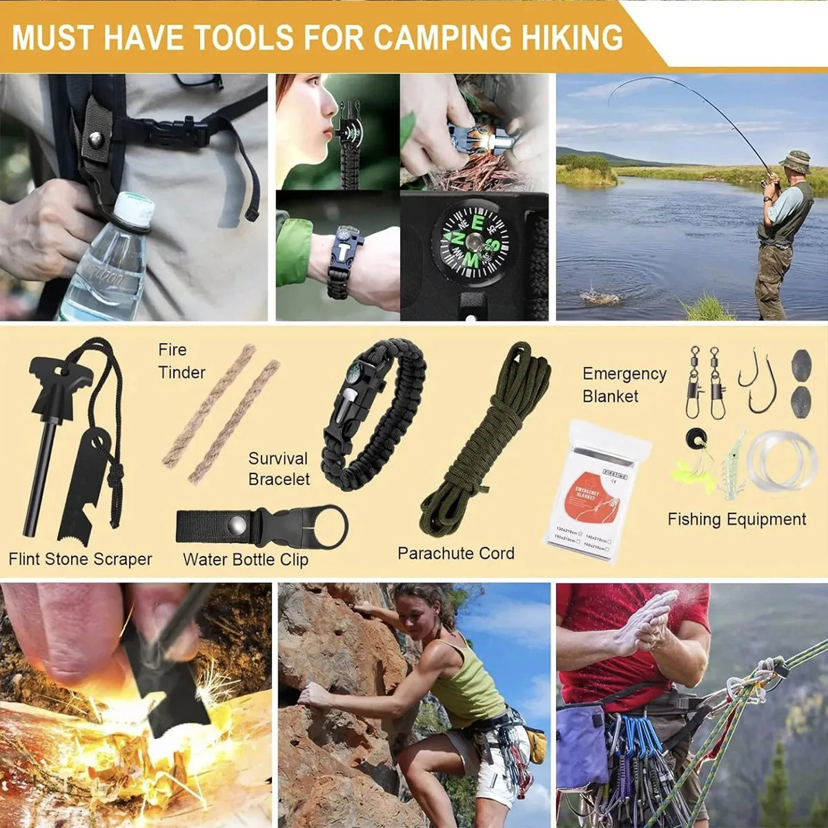 Outdoor Emergency Survival Kit Multifunctional Camping First Aid and Self Defense Tool Set