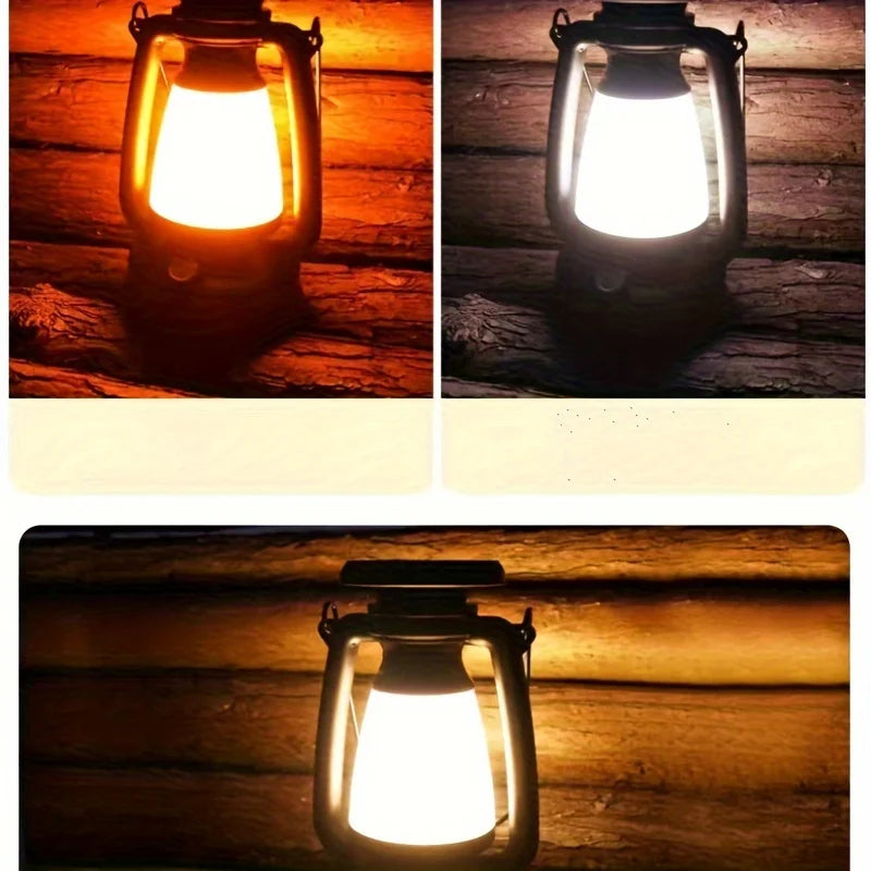 Solar Rechargeable Portable Camping Lantern with Retro Design
