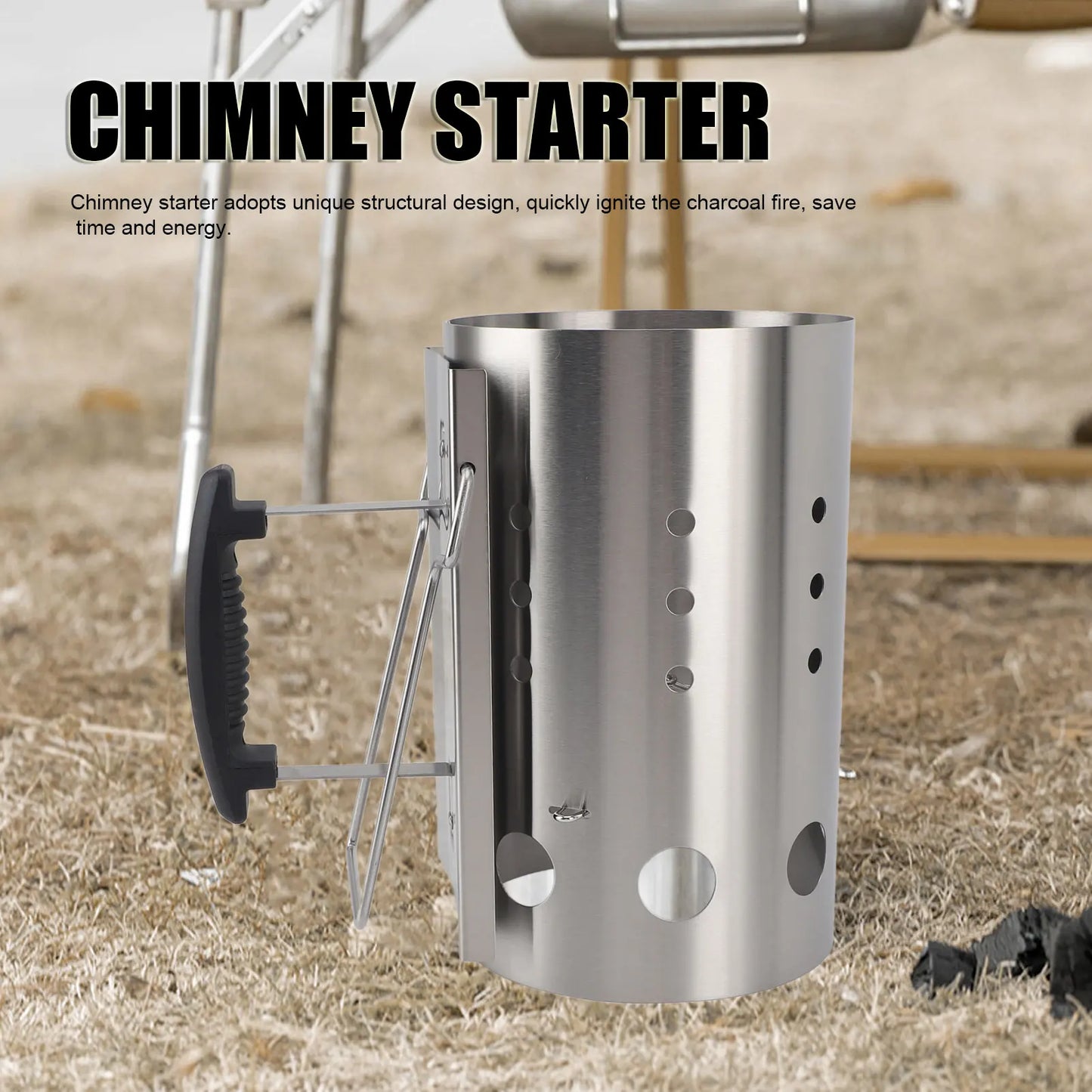 Stainless Steel Chimney Charcoal Starter Barrel Portable and Efficient for Camping