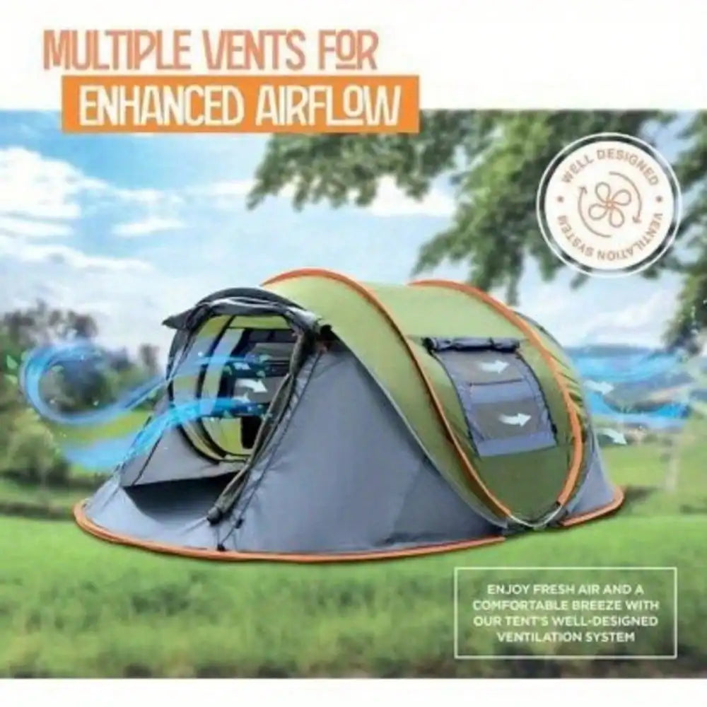 Waterproof Camping Tent - 4-Person Easy Pop Up Tent with 2 Doors