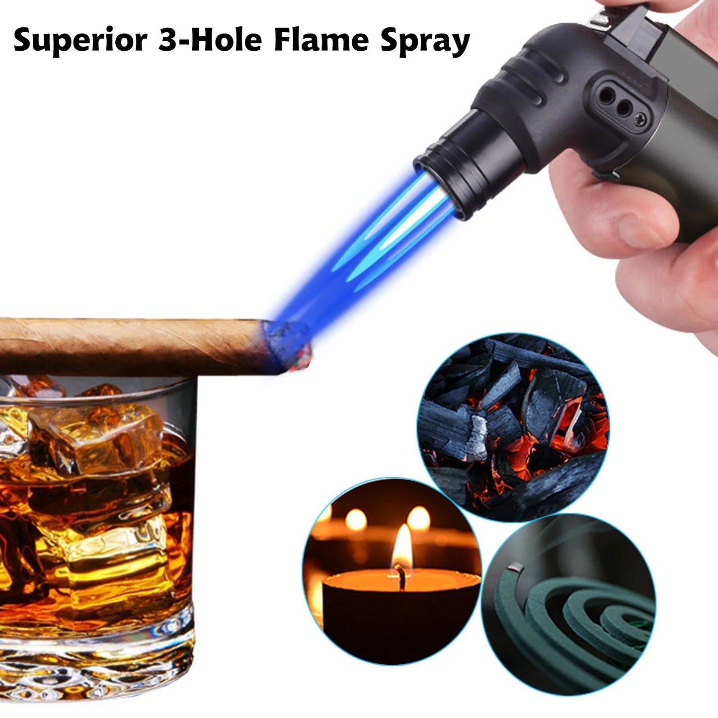 2pcs/Set Triple Jet Flame Torch Lighter Bend Head Design Refillable Butane Gas, Jet 3 Flame Windproof (Without Butane)