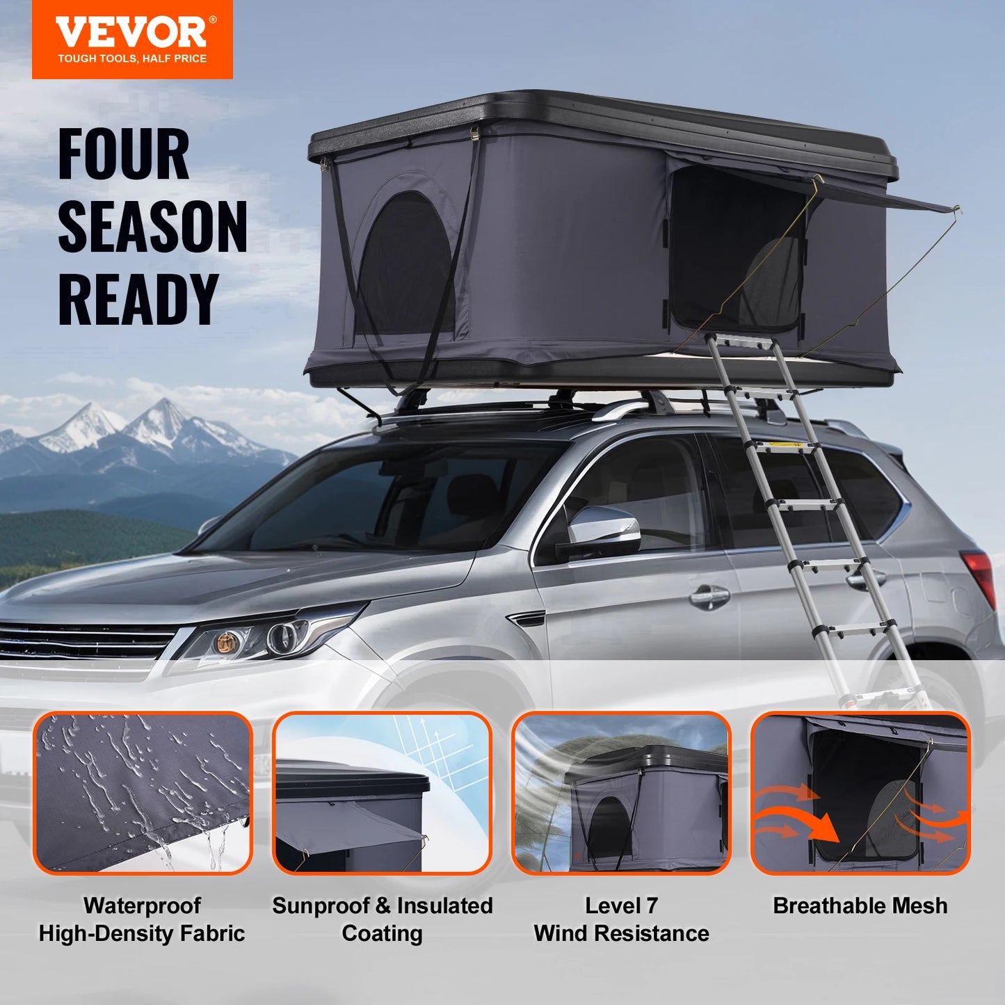 Hard Shell Rooftop Tent with Mattress for 2 to 3 People