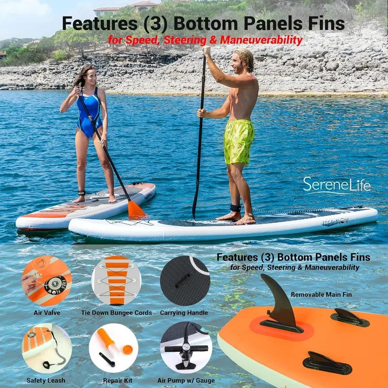 SereneLife Inflatable Stand Up Paddle Board with Paddle and Non Slip Deck