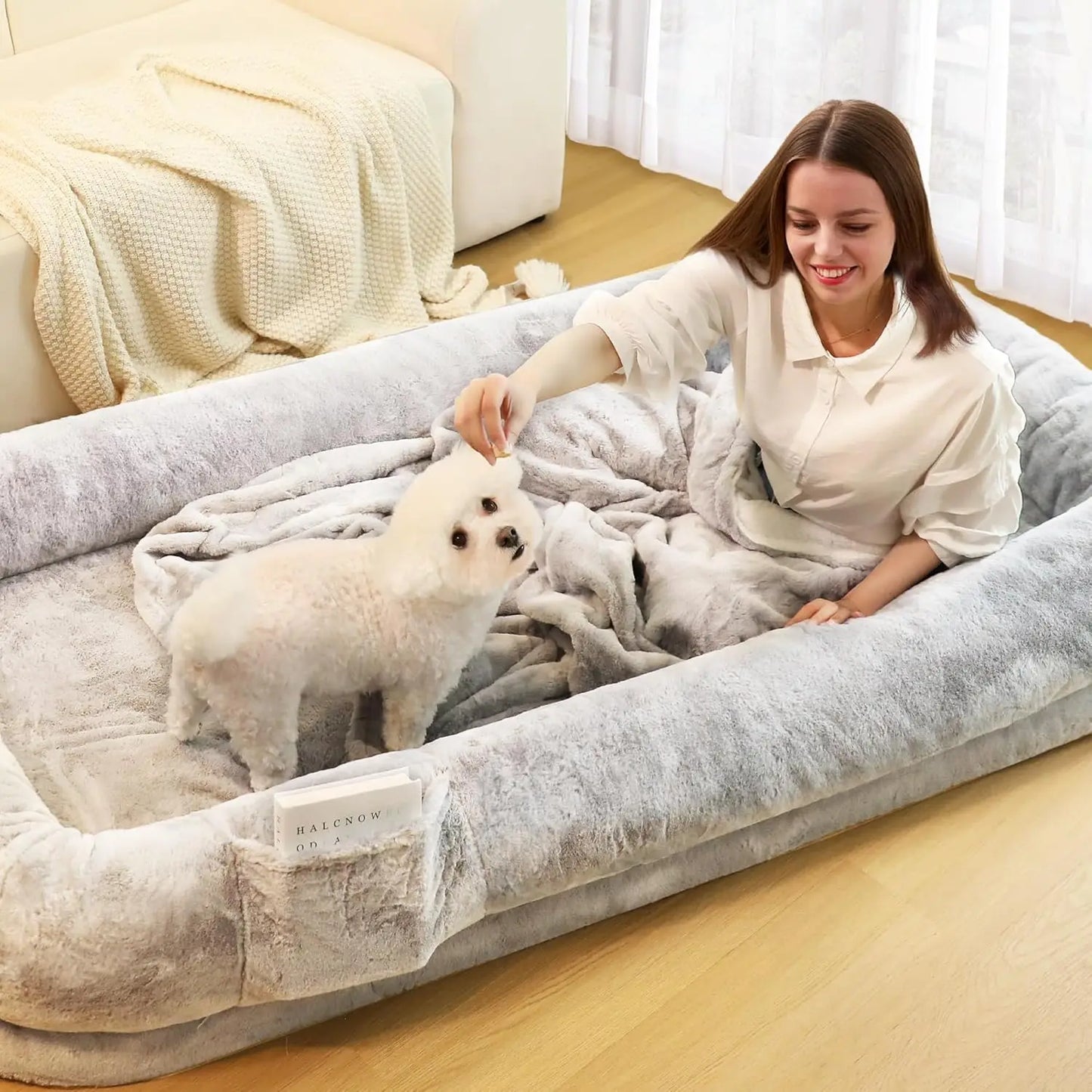 Human Size Dog Bed for Adults 71" Orthopedic with Washable Waterproof Cover in Grey or Black