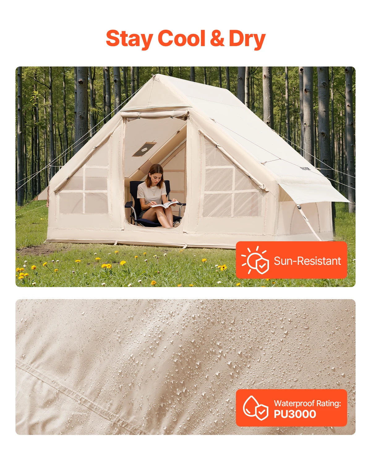 Inflatable Camping Tent with Stove Jack and Hand Pump