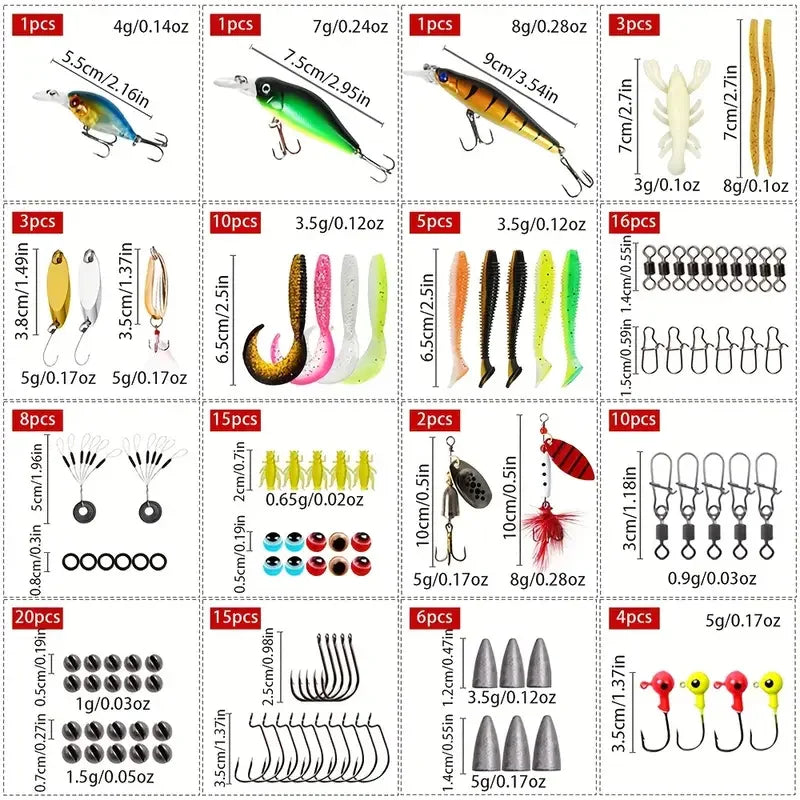 125 Piece Bionic Fishing Kit with Lifelike Lures Sinkers and Hooks