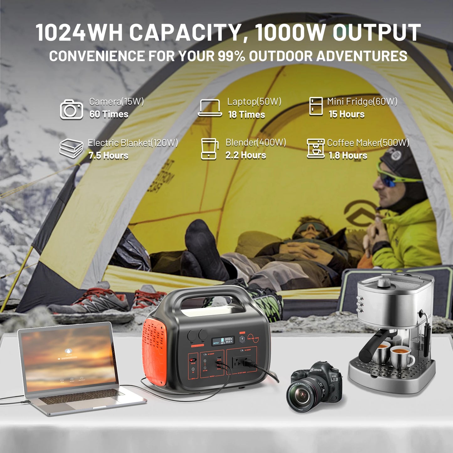 1000W Portable Power Station with 1075Wh Battery