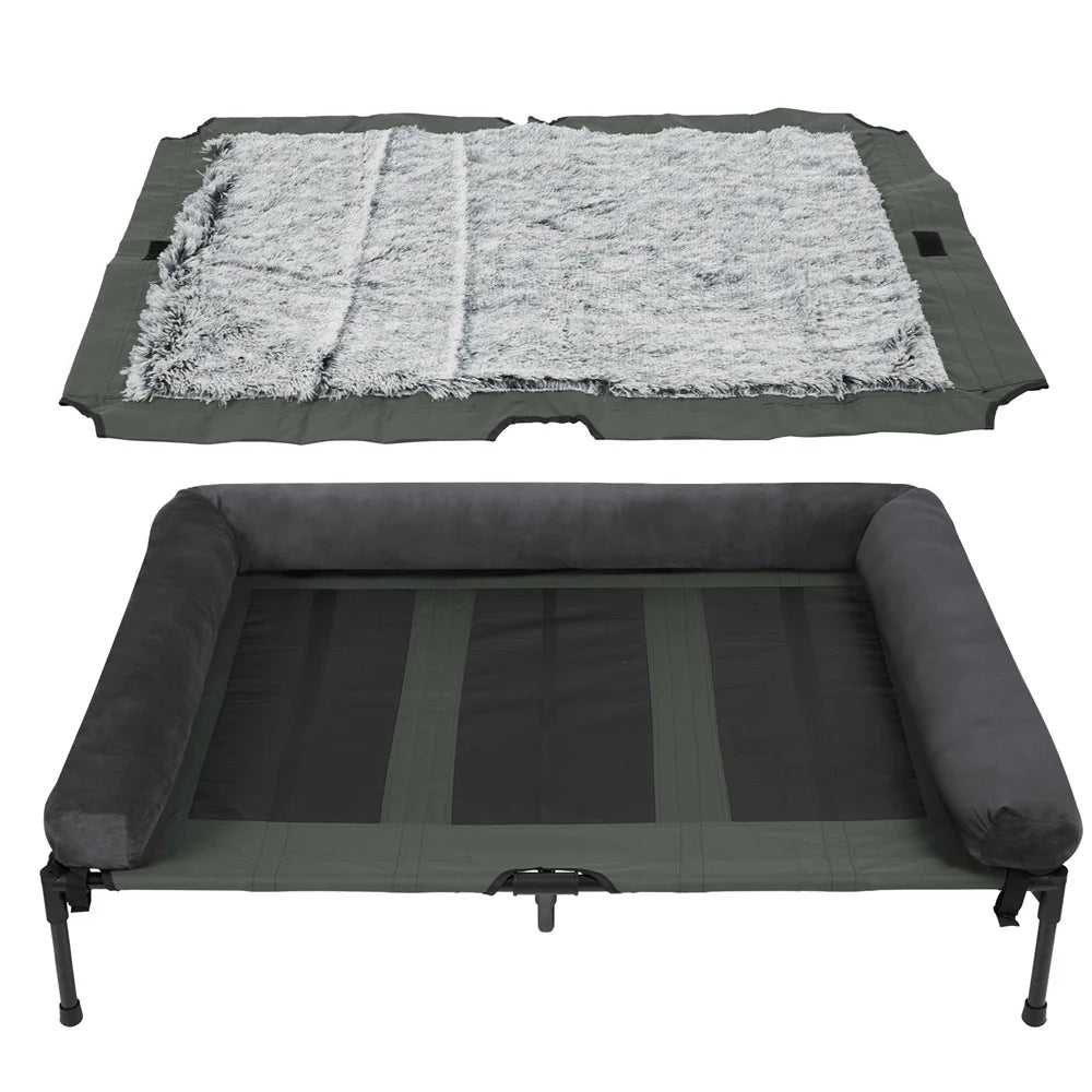 Large Elevated Dog Bed with Cooling Mat and Plush Pad