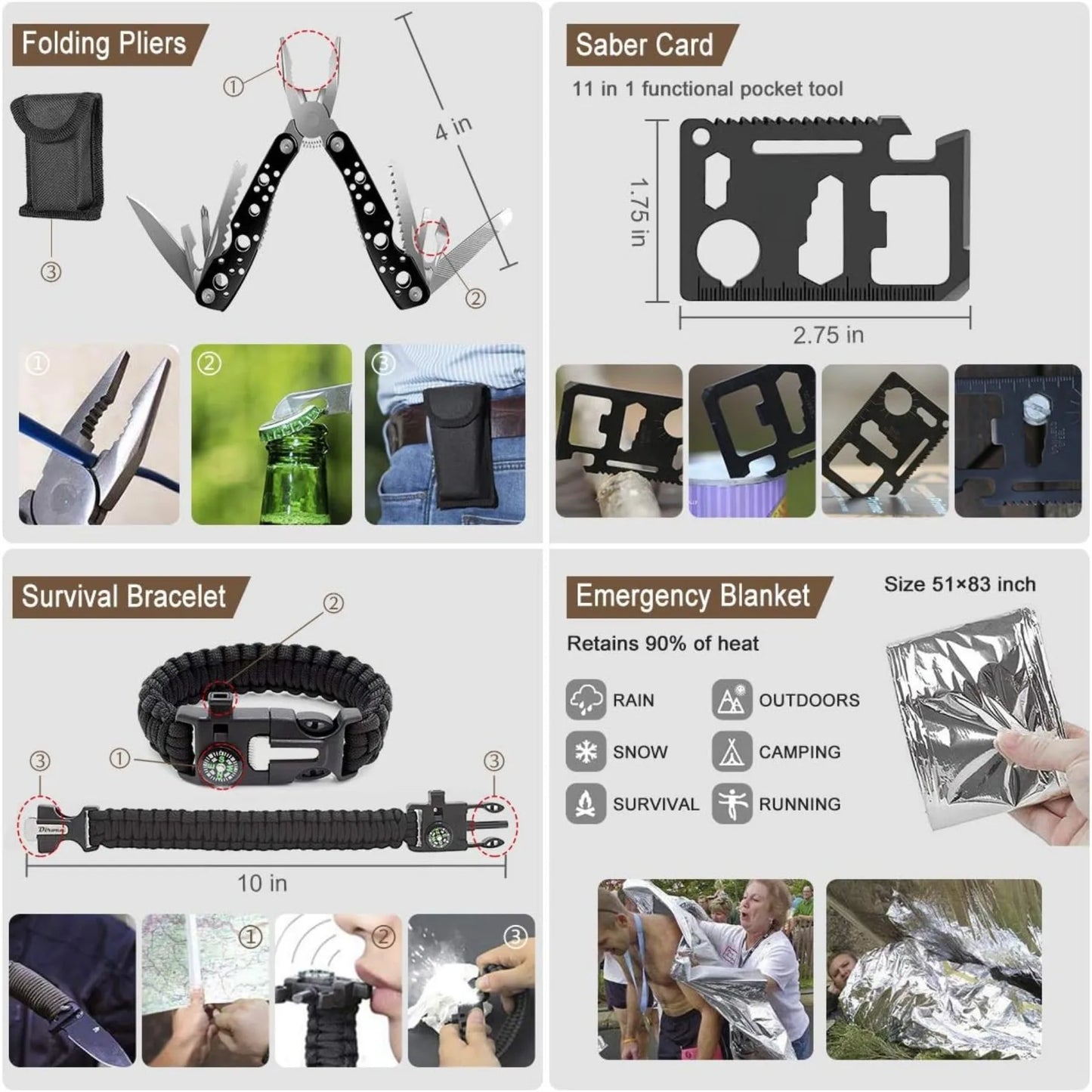 238 Pieces Emergency Survival Kit with Tent and Molle Pouch