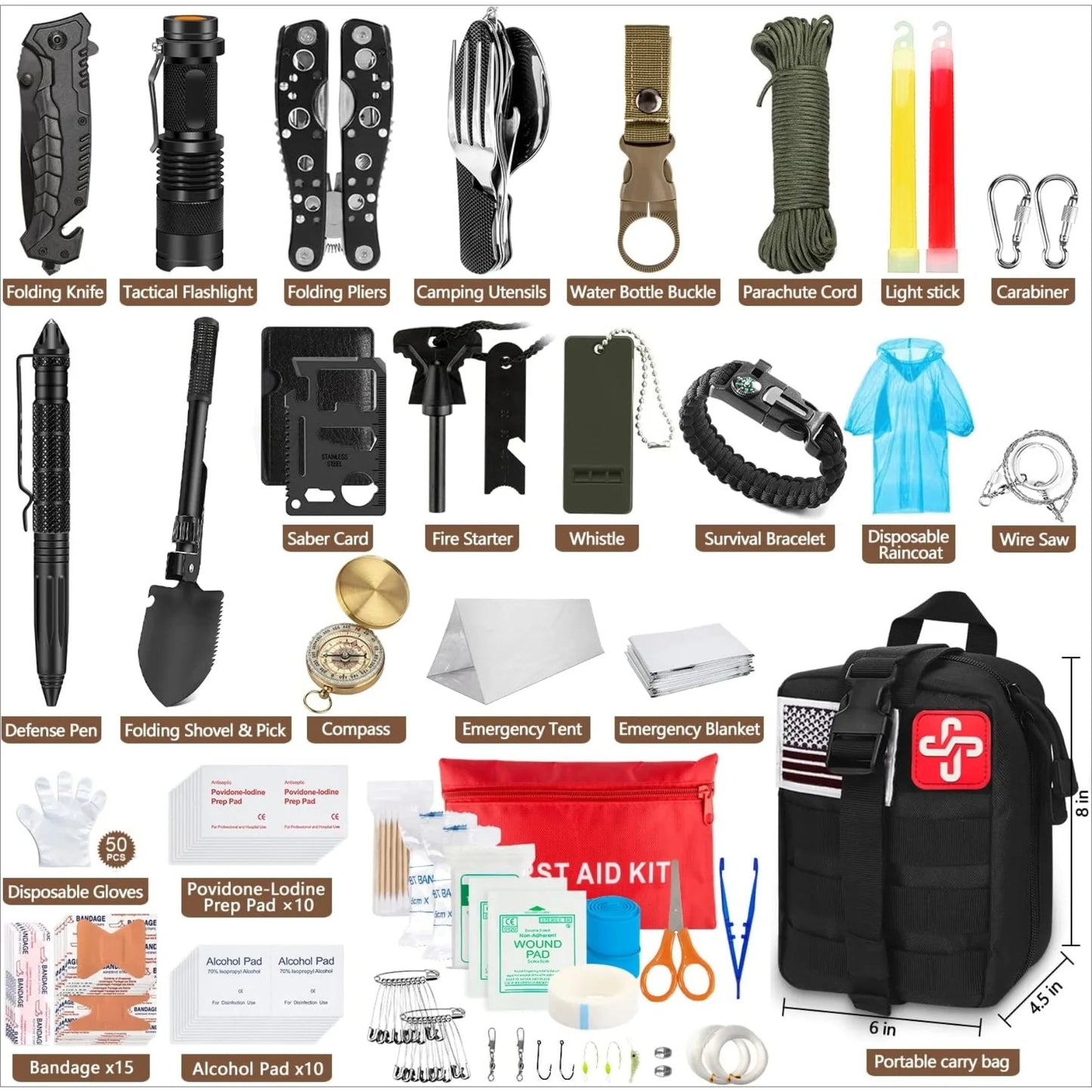 238 Pieces Emergency Survival Kit with Tent and Molle Pouch
