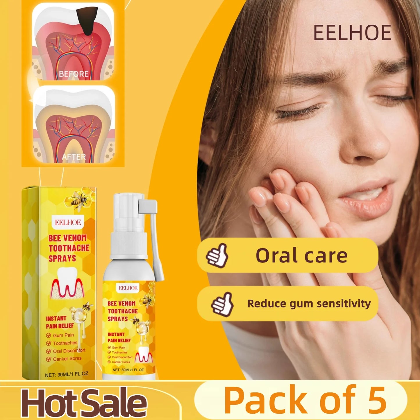 5 Pieces Herbal Oral Spray for Tooth Pain and Gum Care