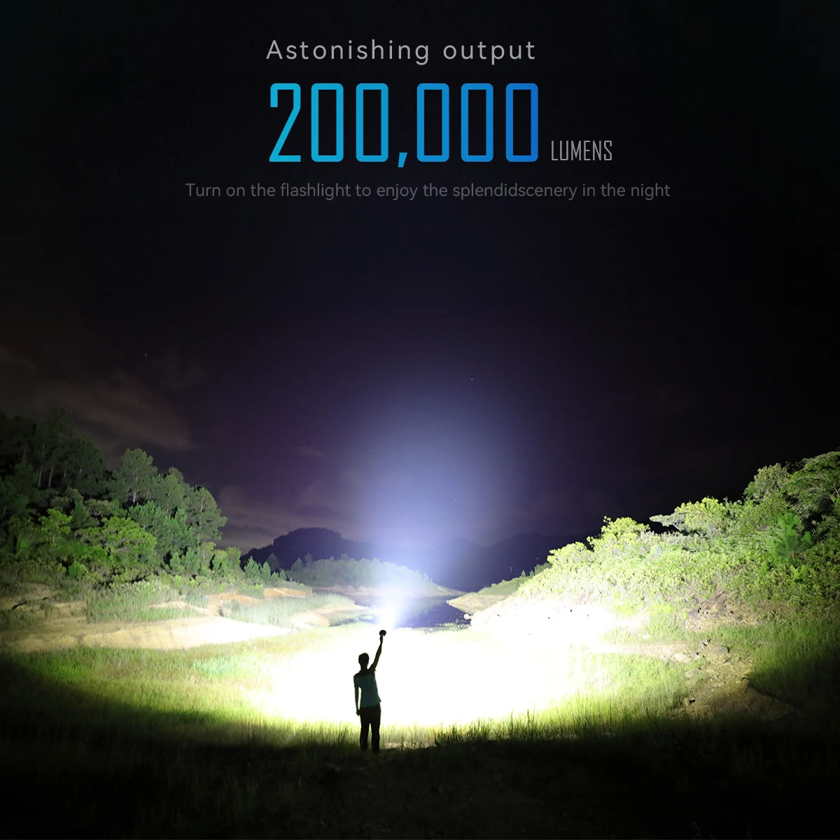 High Power LED Flashlight 200000 Lumen Searchlight