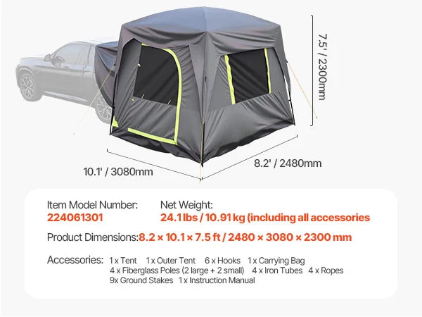 SUV Camping Tent with Awning and Mesh Windows