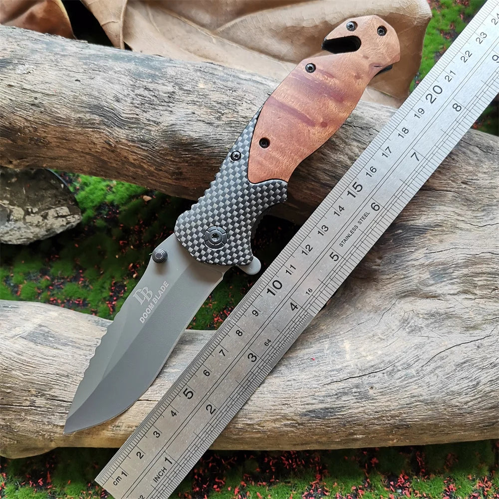 Folding Camping Knife with Wood Handle for Outdoor Use