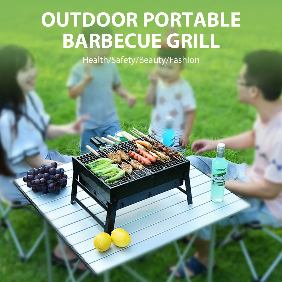 Portable Charcoal Grill Stainless Steel for Outdoor Cooking