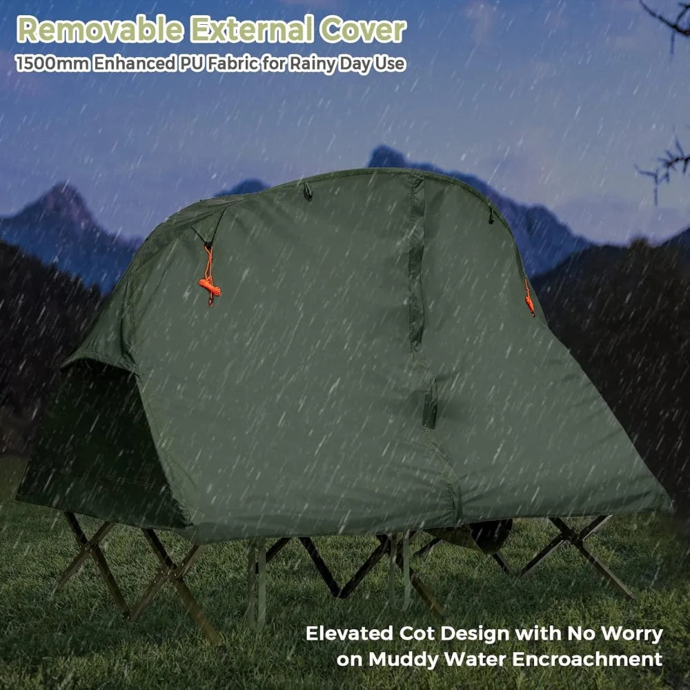 2 Person Elevated Tent Cot with Mattress and Carry Bag