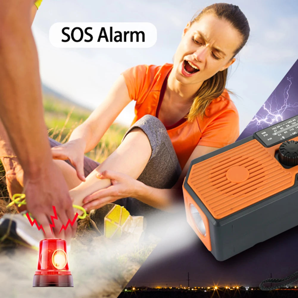 Hand Crank Solar Radio with AM FM NOAA Weather Bands LED Flashlight & Power Bank for Camping & Hiking