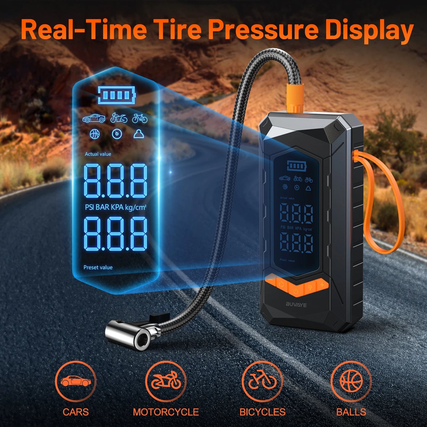 Portable Wired/Wireless Tire Inflator with Air Pump and 3M Power Cord