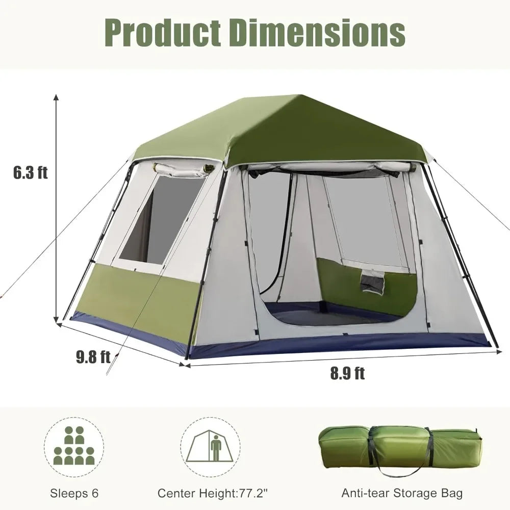 Instant Cabin Tent 4/6/8/10 People, Family Large Camping Tent, with Rainfly & Waterproof Portable with Carry Bag