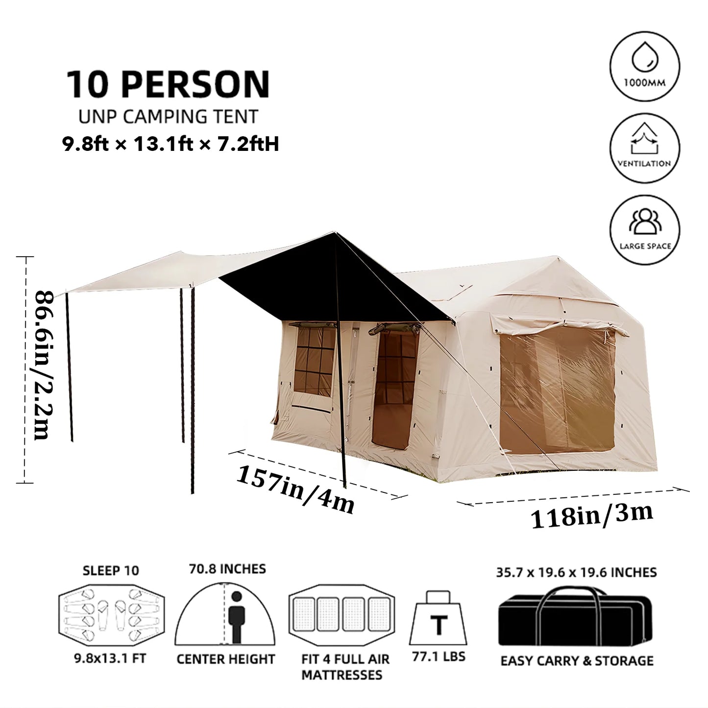 Inflatable 4 Season Glamping Tent with Blackout Canopy