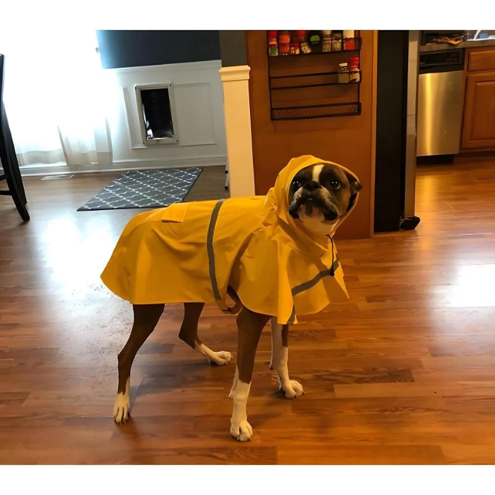Waterproof Large Dog Raincoat with Hood and Reflective Strip