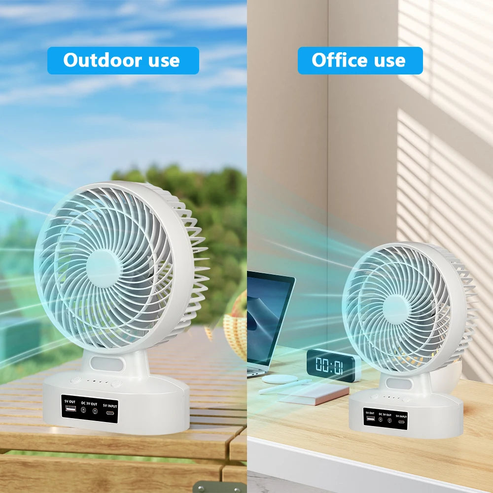 Rechargeable Camping Fan with Solar Panel LED Light and USB Port
