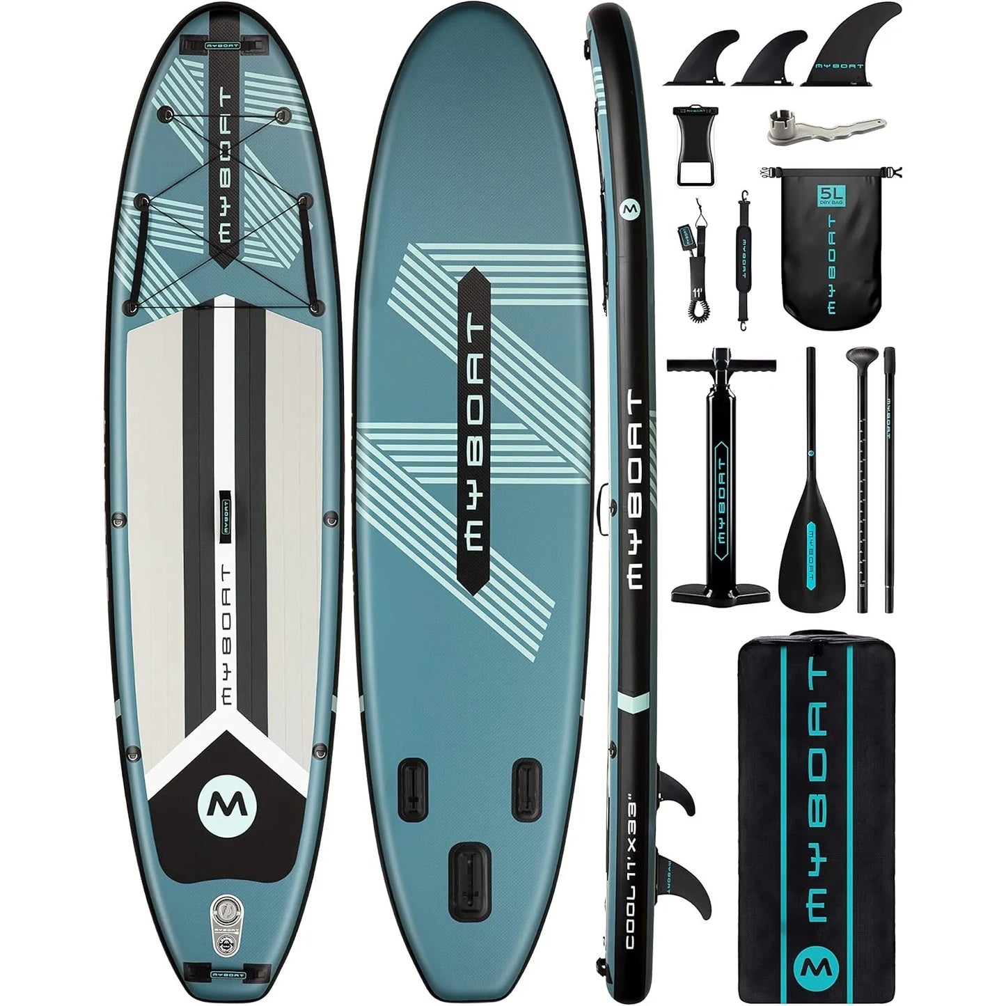 11'6" × 34" × 6" Extra Wide Inflatable Paddle Board, Stand Up Paddle Board for Fishing, Sup Board w/ 3 Removable Fins, Dual Bungees