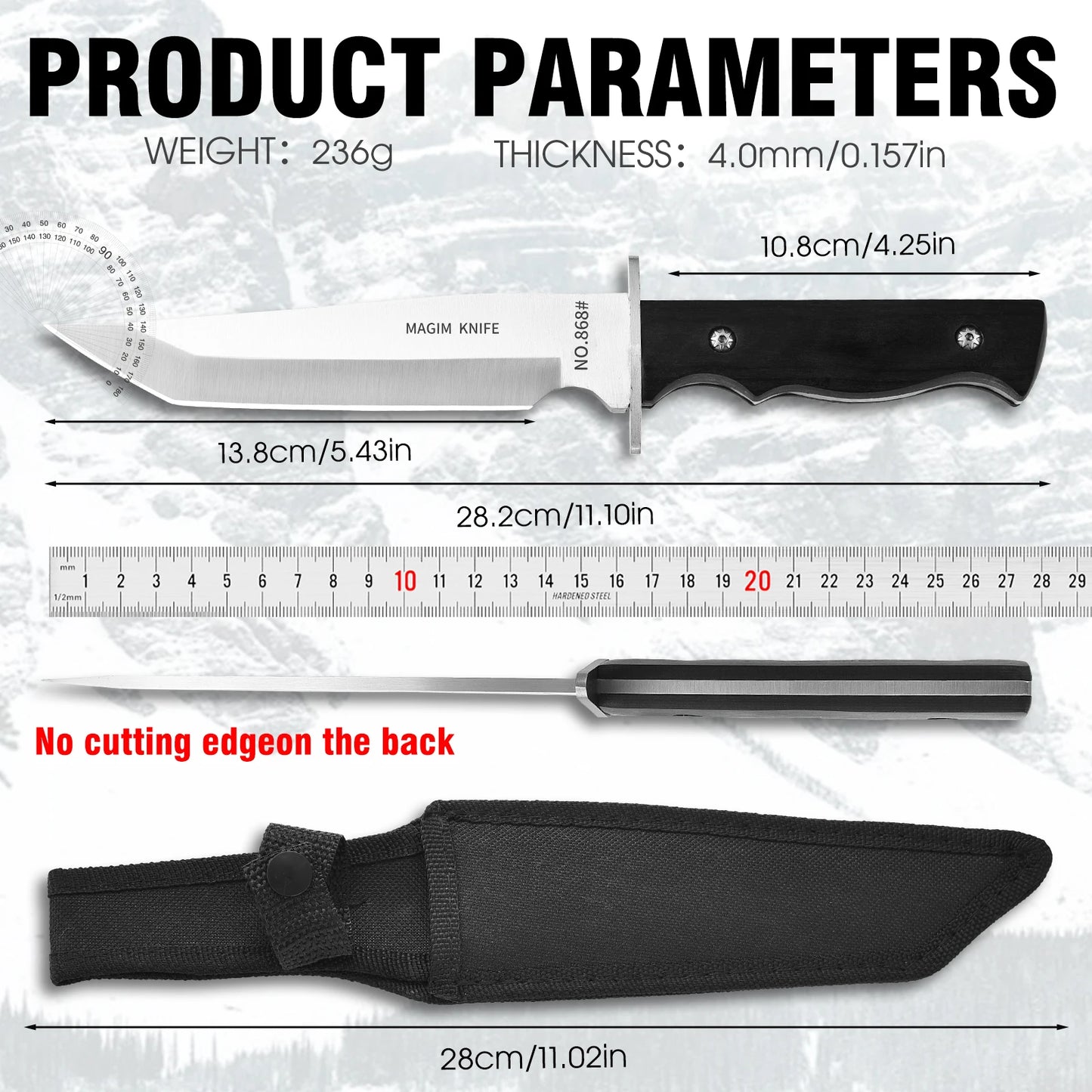 1 pc Fixed Blade Camping Knife with Leather Sheath