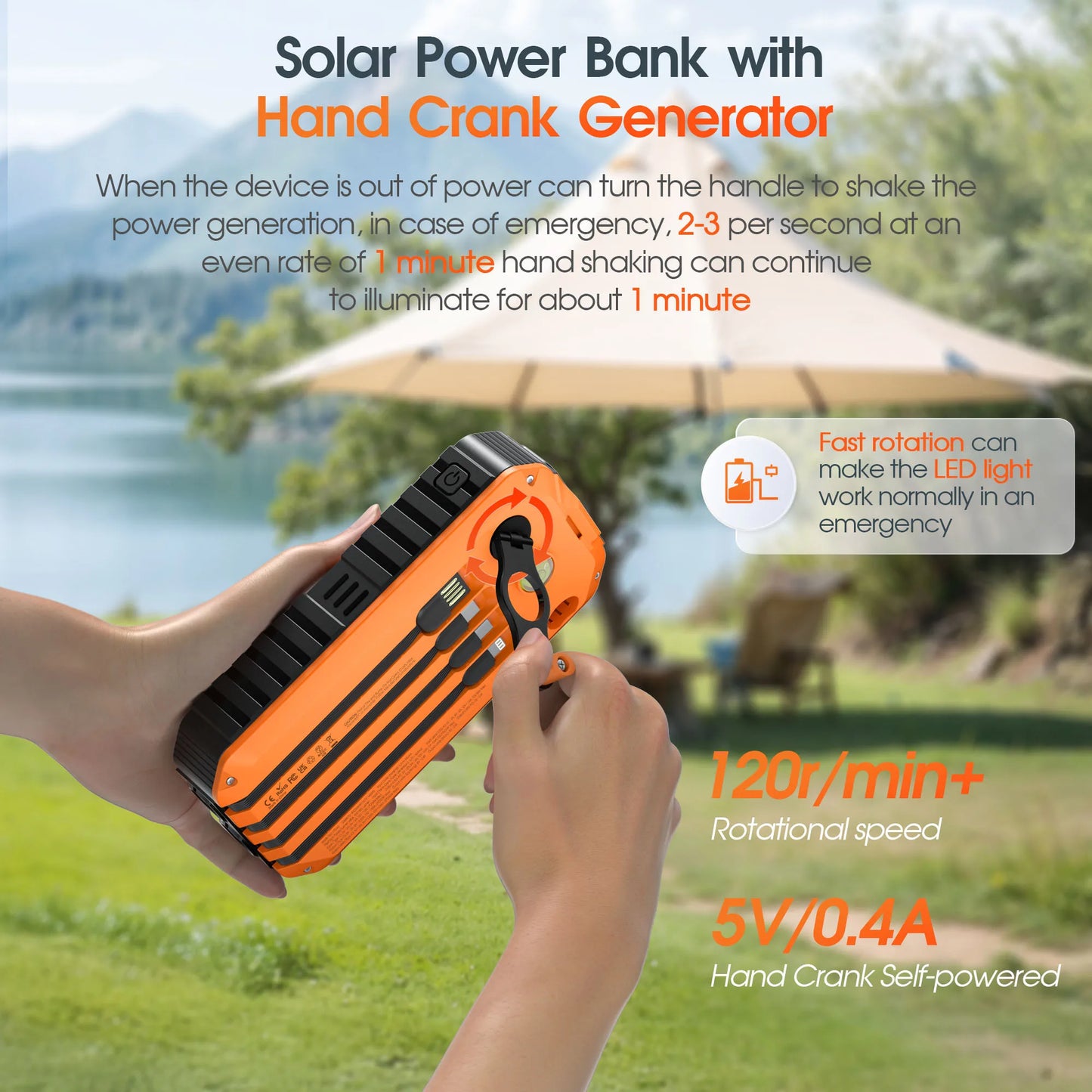 Solar Power Bank with Hand Crank 40000mAh