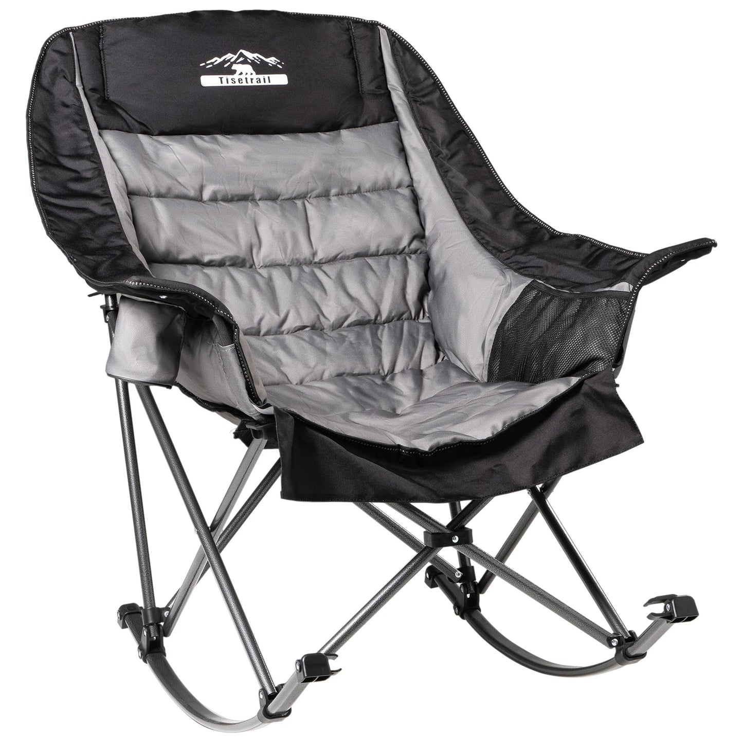 Tisetrail Oversized Padded Rocking Camping Chair with Side Pocket and Cup Holder, Heavy-Duty 400lbs