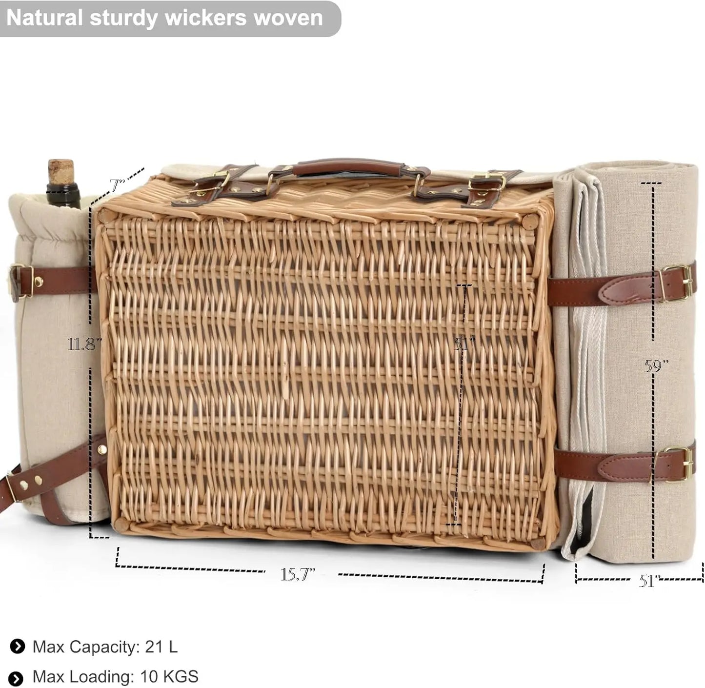 Multifunctional Wicker Picnic Basket Set for 2 with Blanket and Table