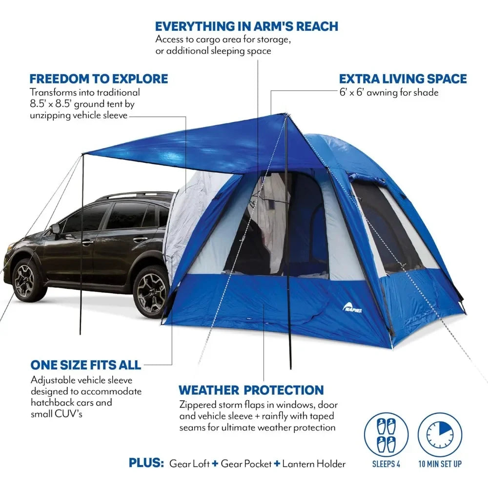 Waterproof Hatchback Tent with Awning for 4 People