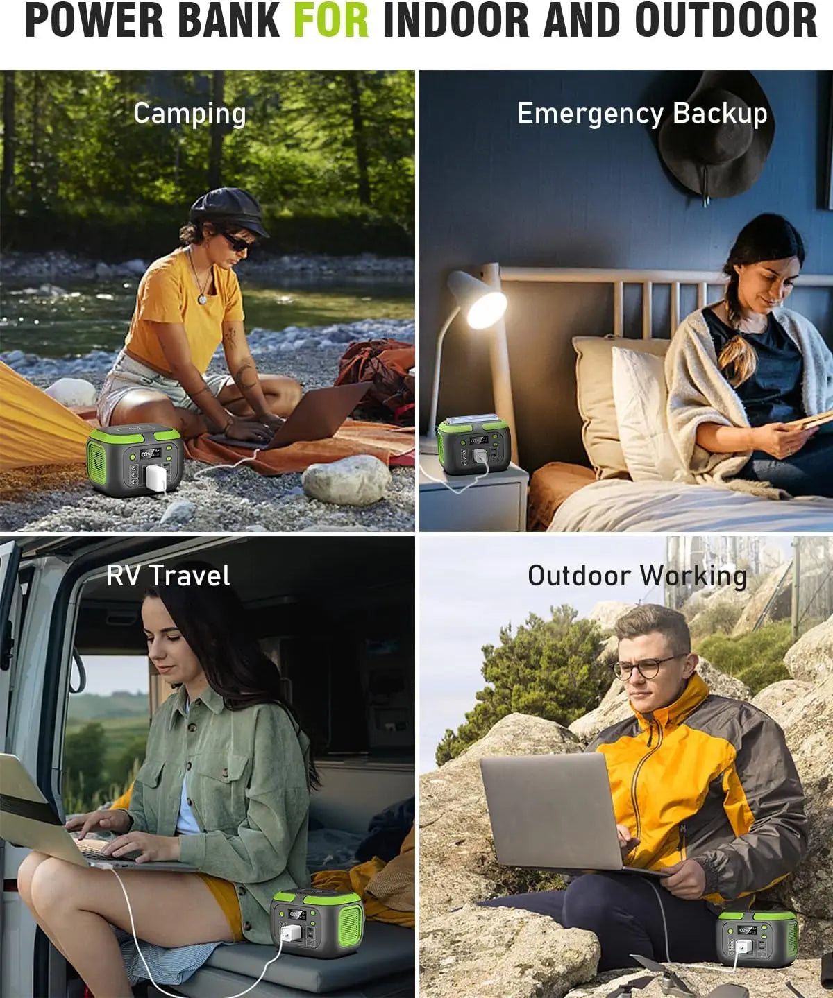 Portable Power Station 600W 300W 200W Solar Generator with 110V AC Outlets for Camping