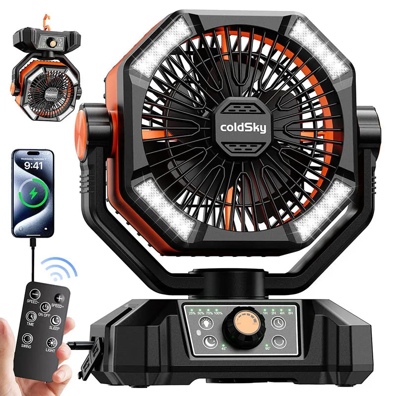 Portable 20000mAh Camping Fan with LED Lantern, 8 Speeds for Tents & Power Outages