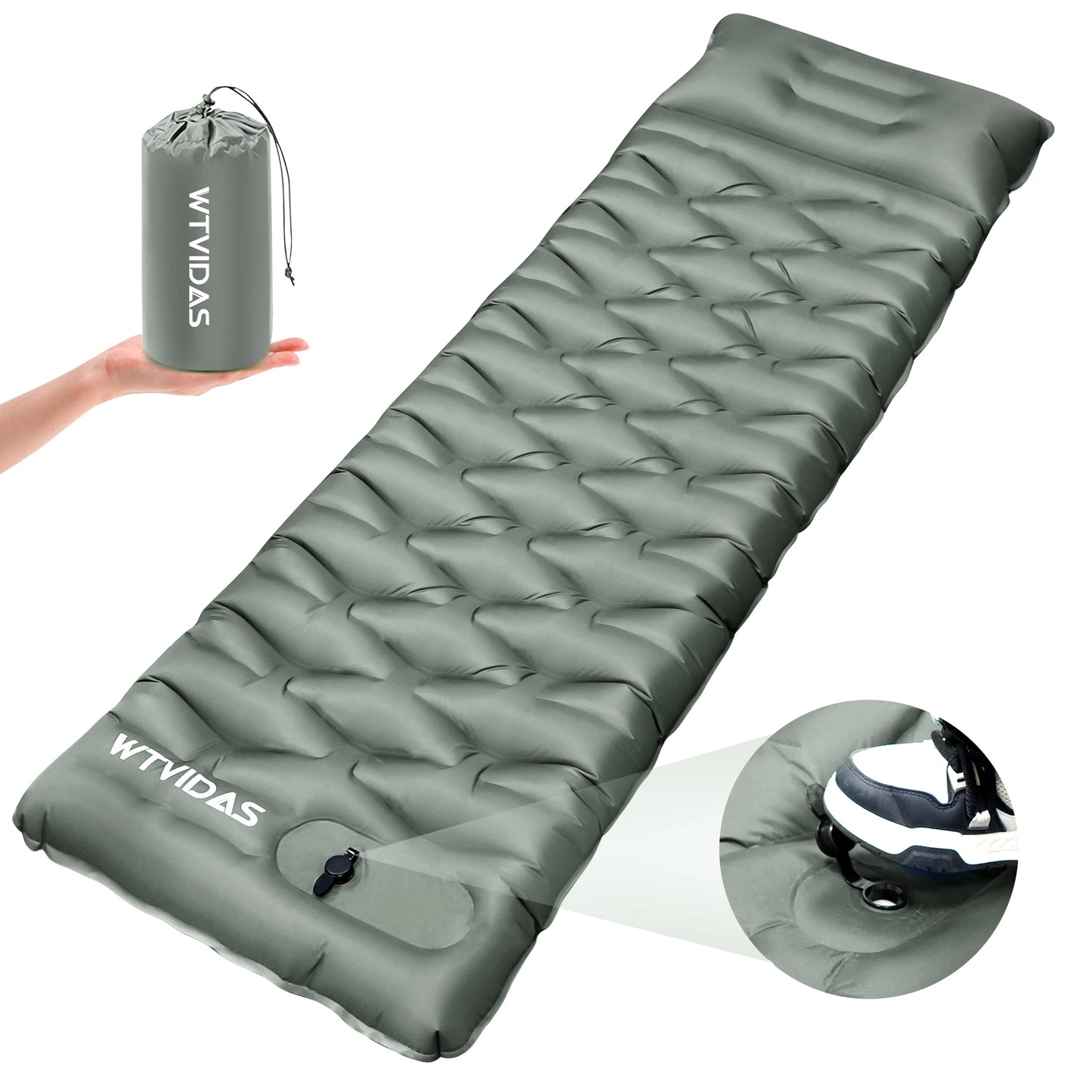 Oversized Inflatable Camping Sleeping Pad with Pillow and Built In Pump