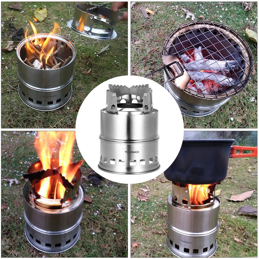 Upgraded Portable Folding Wood Burning Camping Stove with Windproof Design