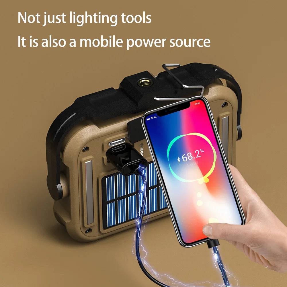 Solar Work Light Outdoor Floodlight IPX4 Waterproof Emergency Power Bank