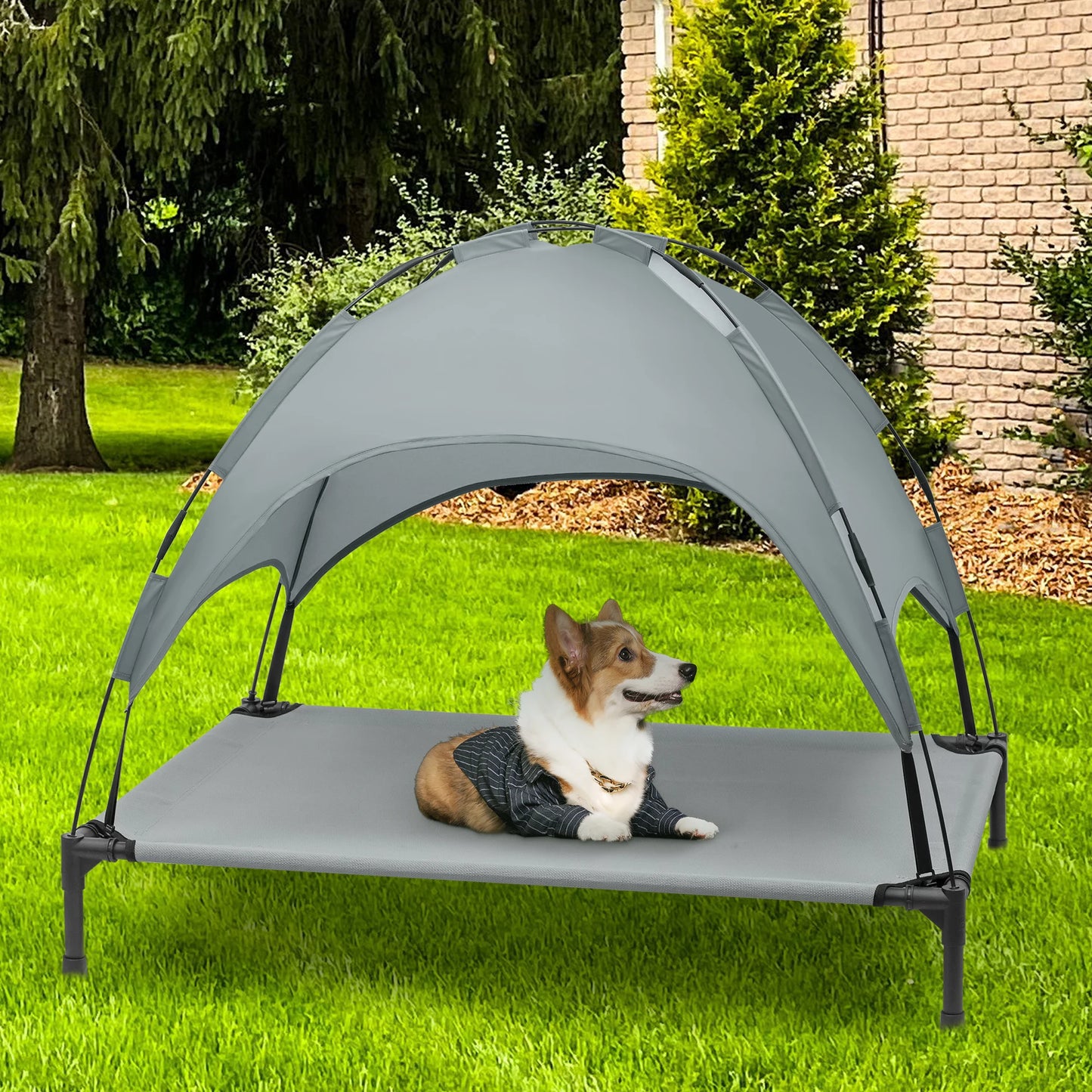 Elevated Dog Bed with Removable Canopy Portable Raised Cooling Cot for Outdoor Pets