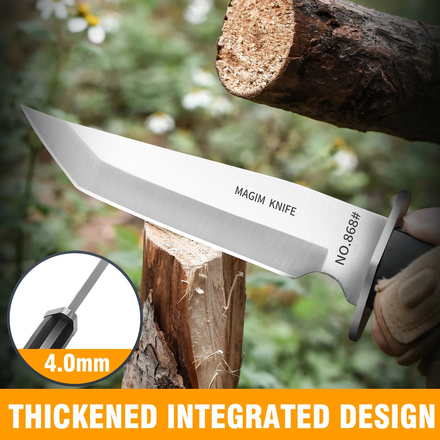 1 pc Fixed Blade Camping Knife with Leather Sheath