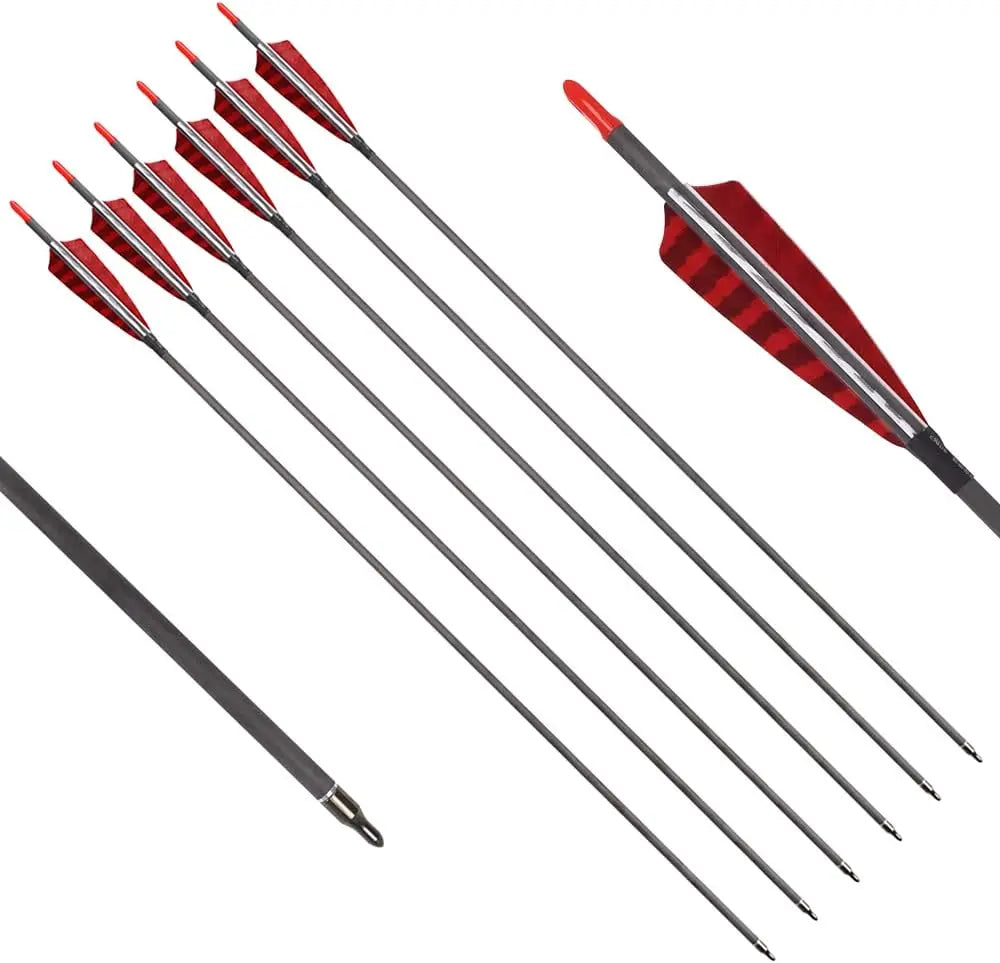 30 Inch Pure Carbon Arrows with Turkey Feathers and 100 Grain Tips Pack of 6 or 12