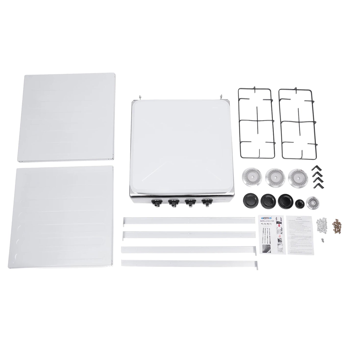 Portable Camping Gas Stove with 4 Burners and Double Storage Shelves