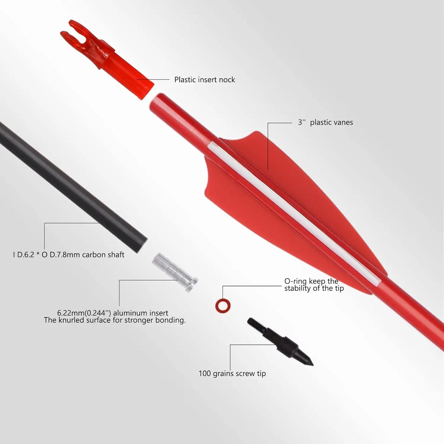 30 Inch Carbon Arrows for Compound and Recurve Bows Pack of 12